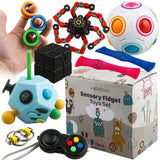 Brier Stunning & Colorful & Fidget Toys for Toddlers, Adults & Kids - 9pcs Set Of Small Fidget Toy Packs with Flippy Chain, Infinity Cube, Magnetic Ring For Stress Relief & Calmness