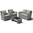 ELPOSUN Wicker Patio Furniture Set, 4 Piece Outdoor Sectional Conversation Sets, Gray PE Rattan Patio Sofa Set for Balcony, Porch, Backyard, Grey