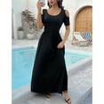 MLDRA Dresses for Women Long Maxi Skirt Sundress Spring Summer Beach Cold Shoulder with Pockets 2025 Black