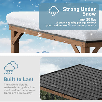 Modern Shade 10' x 12' Cedar Wood Hardtop Gazebo, Rot-Resistant Grill Shelter for Backyard or Deck