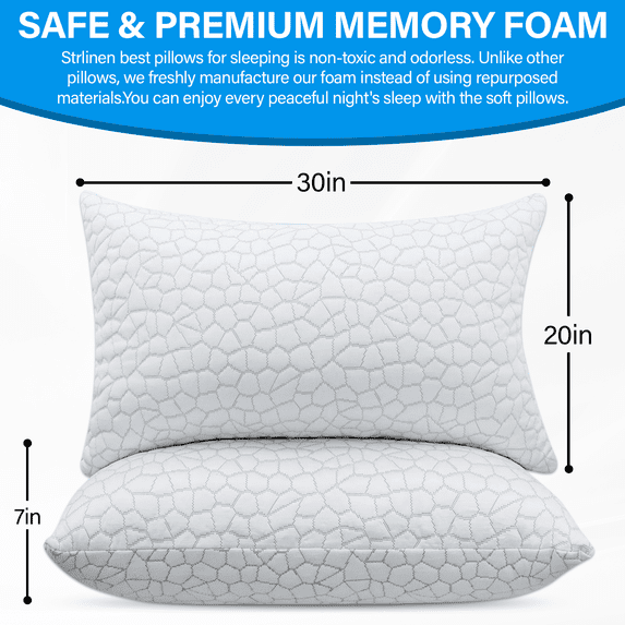 Strlinen Cooling Pillow Queen Size – Shredded Gel Memory Foam Pillow, Adjustable Support for Side, Back & Stomach Sleepers