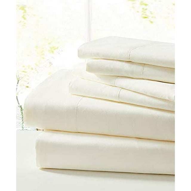 True Luxury Pure Heavy Rich Pima Cotton 4-Piece Bed Sheets Set Twin XL Size Fits mattresses Upto 21-24” deep Pocket – Sateen Weave (Solid, Ivory)