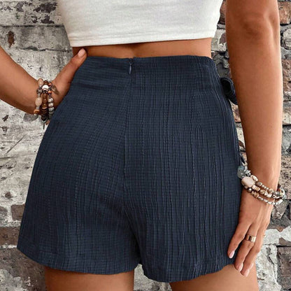 SOMER Womens 2025 Trendy Wrap Mini Skirts Elastic High Waist Ruffle Tie Knot Side Solid Skorts for Casual and Holiday