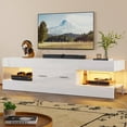 Bestier White TV Stand for TVs up to 65", Modern Entertainment Center for TVs with LED Light, High Gloss TV Console Table with Storage Drawers