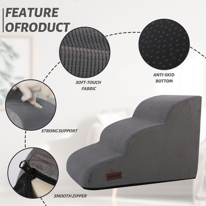 OEIKPFN 3 Tiers Dog Ramp and Stairs for Beds Or Couches - Non-Slip Sturdy Pet Steps - for Small Dogs to get on High Bed