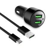 Fast Charger for Motorola Droid Turbo 2 Charger Fast Car Charger + Type-C Cable by PHD - (Quick Charge 3.0 Two-Ports) Compatible with Samsung Products up to 75% faster charging!