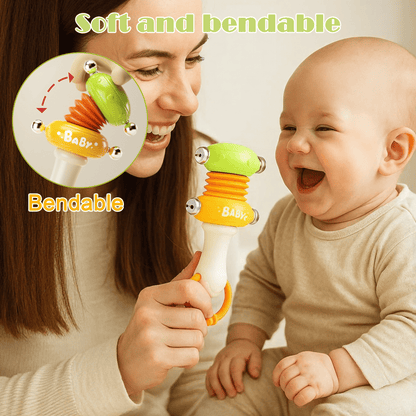 Baby Rattle Toy, Baby Handbell Toy for 6+ Months, Handheld Shaker with Gentle Sounds, Early Learning Sensory Play, Green & Yellow