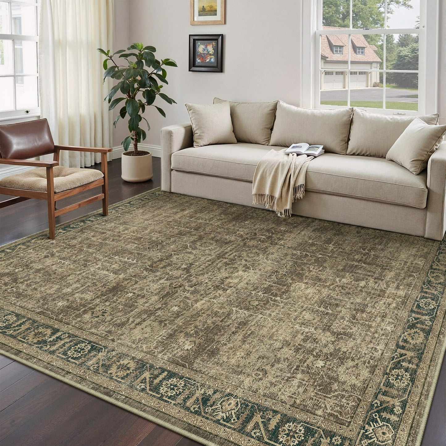 WIPONKEN 8x10 Area Rugs for Living Room Bedroom Dining Room Office Farmhouse, Machine Washable Non Slip Vintange Persia Rug