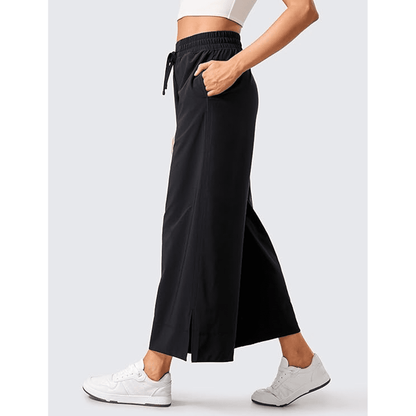 WQD Women's Yoga Capri Sweatpants, Lightweight Wide Leg High Waisted Cropped Lounge Pants with Pockets for Summer, Travel, Work, Casual