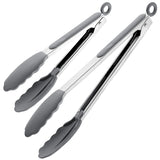 Aura Stainless Steel Silicone Cooking Tongs 12” And 9” Kitchen Tongs For Cooking With Non Slip Grip, Hanging Ring Dishwasher Safe Kitchen Kit For Turning Steaks, Sausages, Vegetables