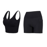 Workout Sets for Women 2 Piece Seamless Ribbed Crop Tank High Waist Shorts Yoga Outfits (Small, Black)