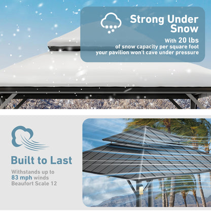 FONA 10' x 12' Outdoor Hardtop Gazebo with Solar LED Light, Permanent Patio Shelter for Garden or Backyard