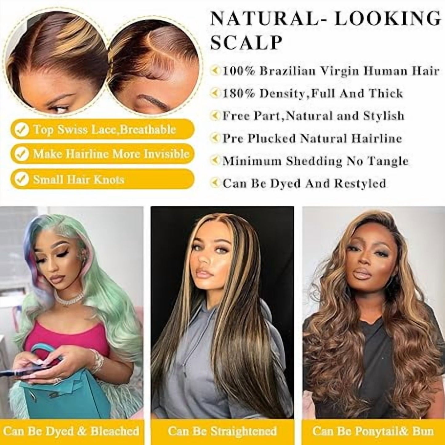 JUNGLE WAVE Body Wave Ombre Lace Front Wigs Human Hair for Women 180 Density 13x6 HD Transparent Lace Front Honey Blonde Wig 26 Inch