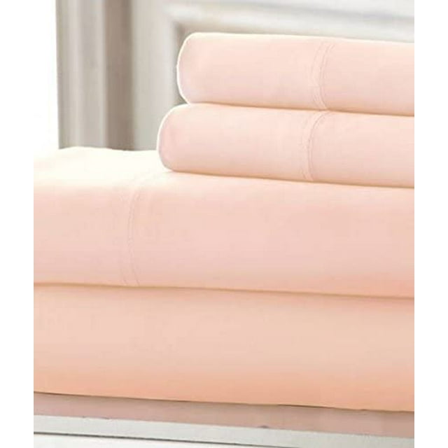 True Luxury Pure Heavy Rich Pima Cotton 4-Piece Bed Sheets Set Full Size Fits mattresses Upto 15-18” deep Pocket – Sateen Weave (Solid, Peach)