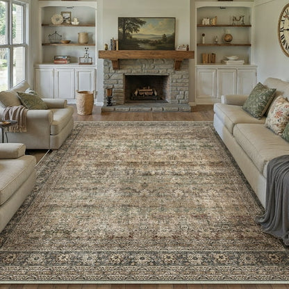 BERTHMEER Vintage Large Area Rugs 8’x10' Clearance for Living Room Bedroom Office Dining Room Farmhouse Brown Oriental Rugs Non Slip Traditional Distressed Rugs