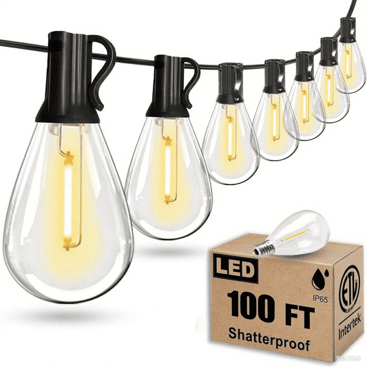 BUGHUT 100FT Outdoor String Lights,Patio Lights with 25 Shatterproof S14 Vintage Edison Bulbs,Hanging Light Waterproof for Porch, Garden, Deck, Backyard, 2700K