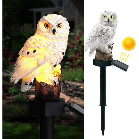 BUGHUT Solar Garden Light Outdoor, Owl Solar Garden Stake Light, Waterproof Warm White LED Light for Garden, Patio, Yard, Lawn, Walkway Decoration (White)
