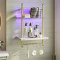 Bestier 2-Tier Floating Shelves for Wall with LED Light 15" x 23" Wall-Mounted Wood Shelves with 6 S-Hooks, White Marble