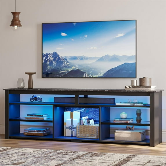 Bestier LED TV Stand for 75" TVs,Gaming Entertainment Center for PS5,Modern TV Stand for Living Room,Tall TV Stand with Storage Shelves, Black Marble