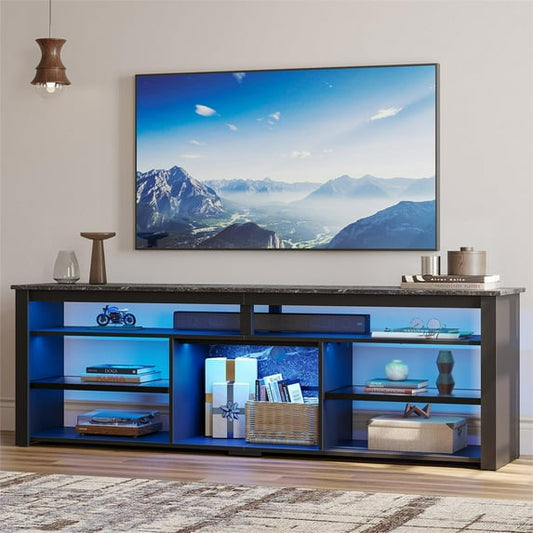 Bestier LED TV Stand for 75" TVs,Gaming Entertainment Center for PS5,Modern TV Stand for Living Room,Tall TV Stand with Storage Shelves, Black Marble