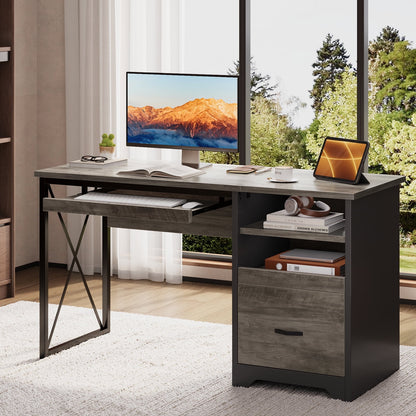 Bestier 47 inch Computer Desk with Storage File Drawer & Keyboard Tray, Home Office Writing Desk Work Study Table for Small Space, Wash Gray