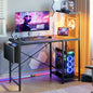Bestier Gaming Desk with LED Lights, 44'' Computer Desk with Reversible Shelves, PC Gamer Desk with Side Storage Bag, Hooks and Height Adjustable Shelf for Home Office, Carbon Fiber Black