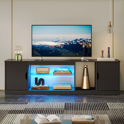 Bestier LED TV Stand for 75 in TVs, Gaming Entertainment Center with Storage for PS5, Adjustable Glass Shelf TV stand for Living Room, Black