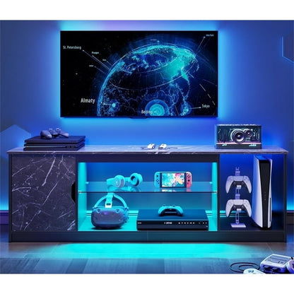 Bestier LED TV Stand for 60/65 inch TV PS5 Gaming Entertainment Center for TVs with Storage Cabinet for Living Room, Black Marble