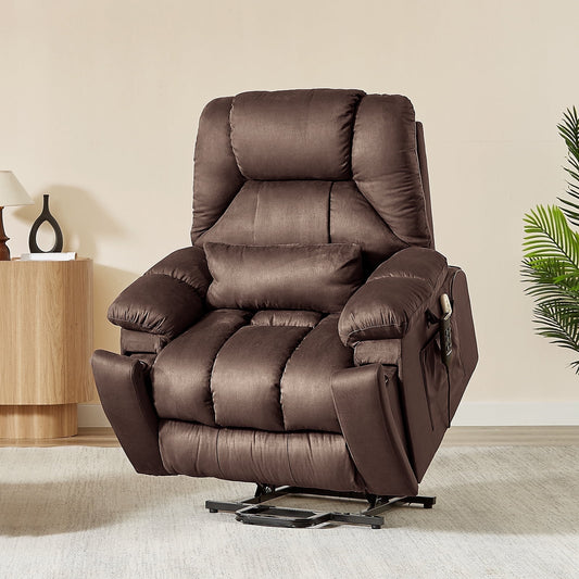 Bestier Power Lift Recliner Chairs with Heat & Massage Side Pockets, Extra Wide Recliner Chair for Bed Room and living Room, 400lbs, 170° Adjustable, Brown