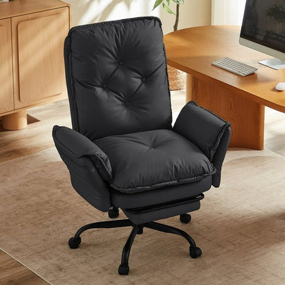 Bestier Big and Tall Executive Office Chair with Footrest and Flip-Up Arms, Ergonomic Reclining High Back Criss Cross Chair with Side Pockets, Height Adjustable, Black