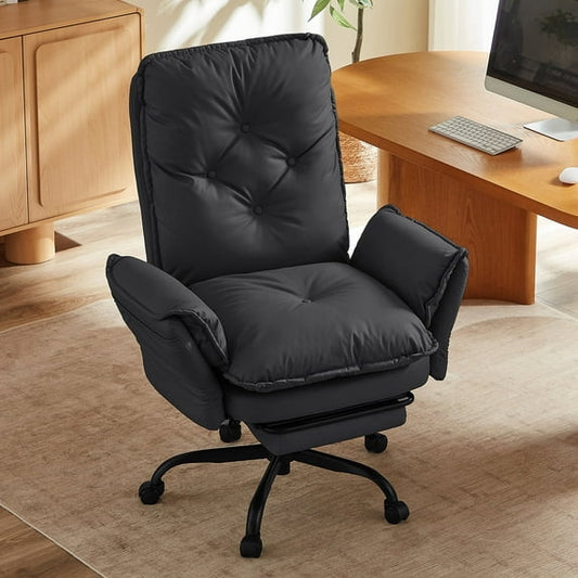 Bestier Big and Tall Executive Office Chair with Footrest and Flip-Up Arms, Ergonomic Reclining High Back Criss Cross Chair with Side Pockets, Height Adjustable, Black