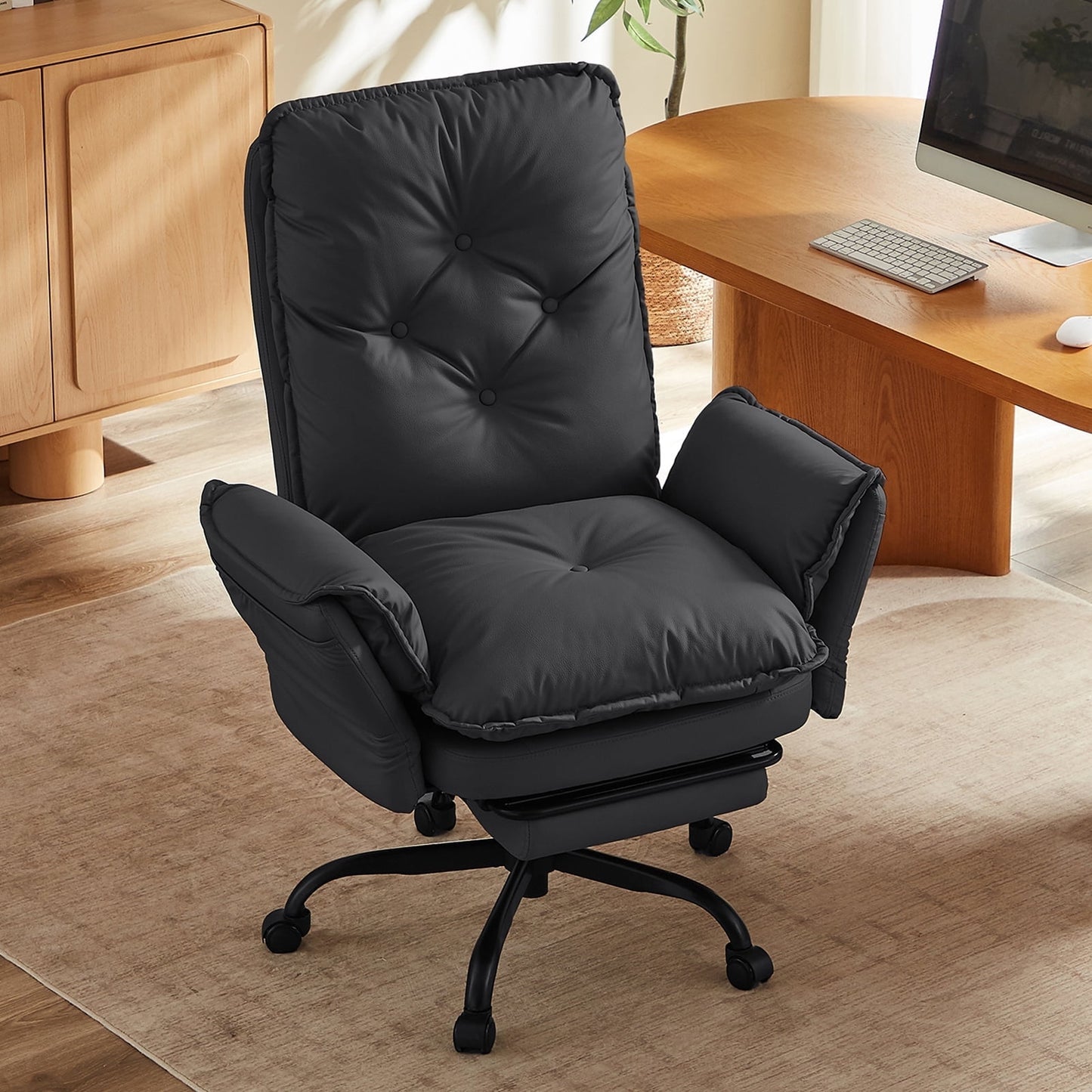 Bestier Big and Tall Executive Office Chair with Footrest and Flip-Up Arms, Ergonomic Reclining High Back Criss Cross Chair with Side Pockets, Height Adjustable, Black