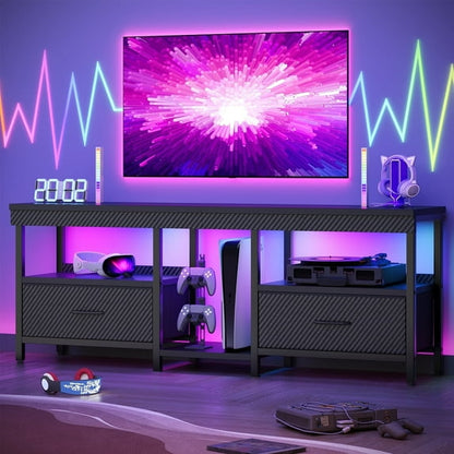 Bestier LED TV Stand Entertainment Center for TVs up for 55 60 65 inch TV Console Table with 2 Storage Drawers,Carbon Fiber Black