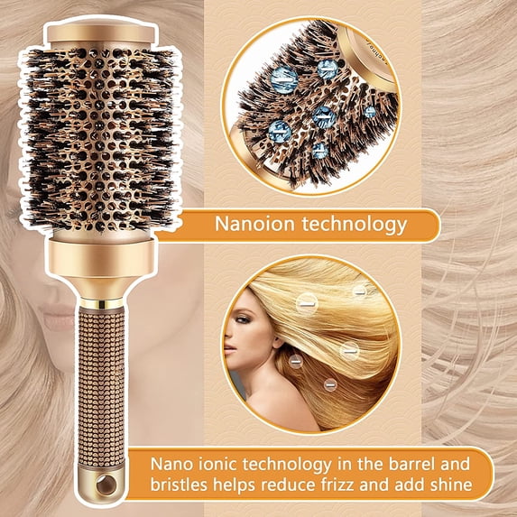 EvoFine Boar Wet Bristle Round Hair Brush- Hairbrush Ideal for All Hair Types