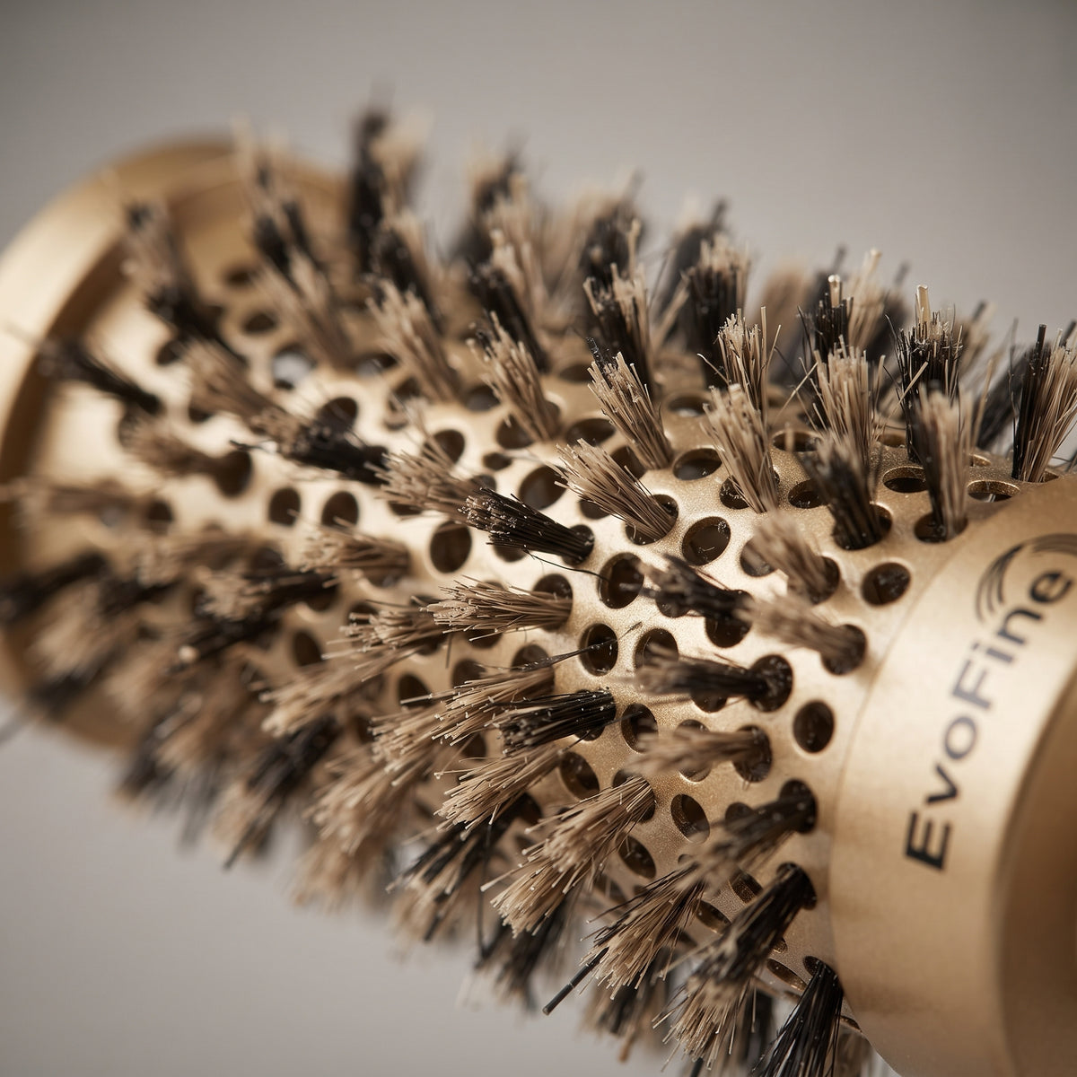 EvoFine Boar Bristle Round Brush with Ceramic Ionic Barrel – Blow Drying & Styling Hair Brush for Volume, Smoothness & Shine, All Hair Types, Gold