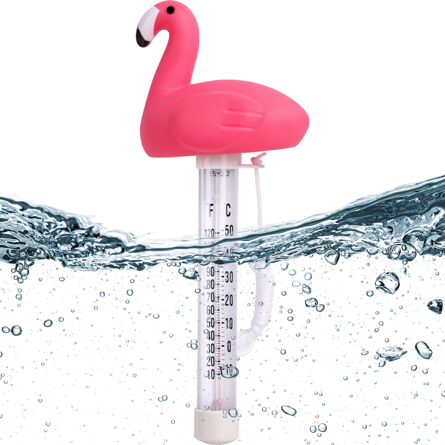 Boxgear Flamingo Floating Pool Thermometer - Aquarium Thermometer Water Temperature from -10 to 50°C - Shatter Proof Pool Thermometer Floater with Tether for Outdoor & Indoor Swimming Pools, Ponds
