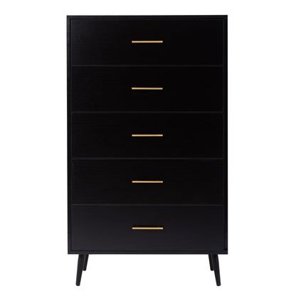 Dranite 5-Drawer Dresser Chest, Modern Storage Cabinet with Metal Legs and Gold Handles, Ash Wood Finish
