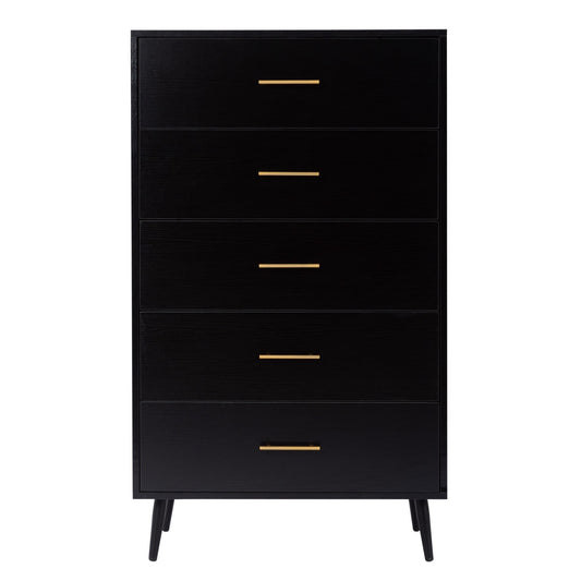 Dranite 5-Drawer Dresser Chest, Modern Storage Cabinet with Metal Legs and Gold Handles, Ash Wood Finish