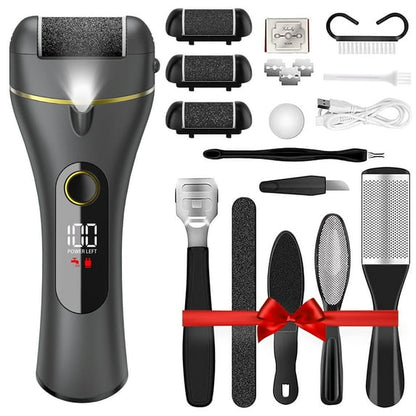 Callus Remover for Feet, Electric Foot File with 3 Rollers, 2 Speeds - Professional Rechargeable Pedicure Kit for Dead, Hard, Cracked, Dry Skin Includes Foot Scrubber (Black)