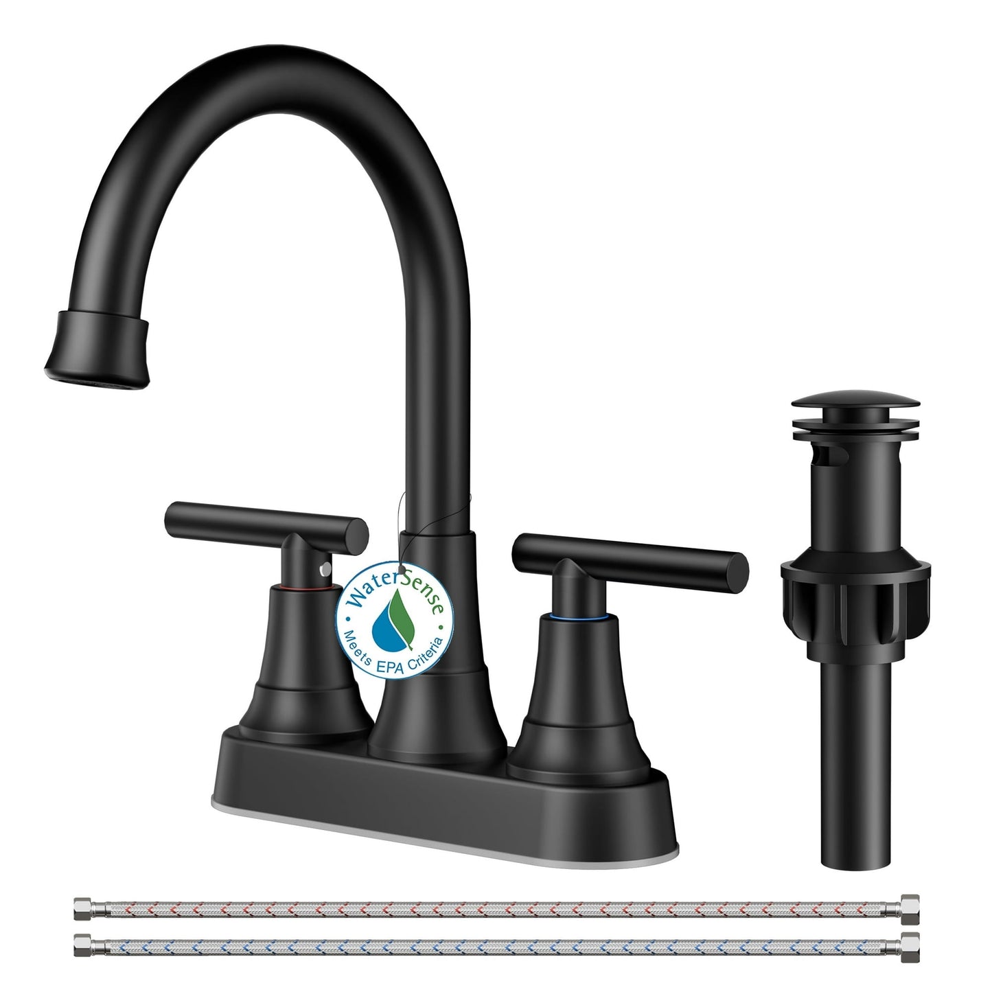 TVOFEK 4 inch Centerset Bathroom Faucet 2 or 3 Hole with Pop up Drain and cUPC Hose, 2-Handle Matte Black Vanity Faucets for Restroom RV Bar