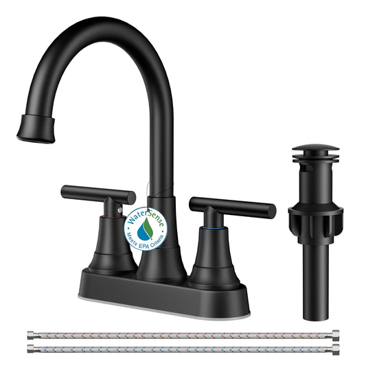 TVOFEK 4 inch Centerset Bathroom Faucet 2 or 3 Hole with Pop up Drain and cUPC Hose, 2-Handle Matte Black Vanity Faucets for Restroom RV Bar
