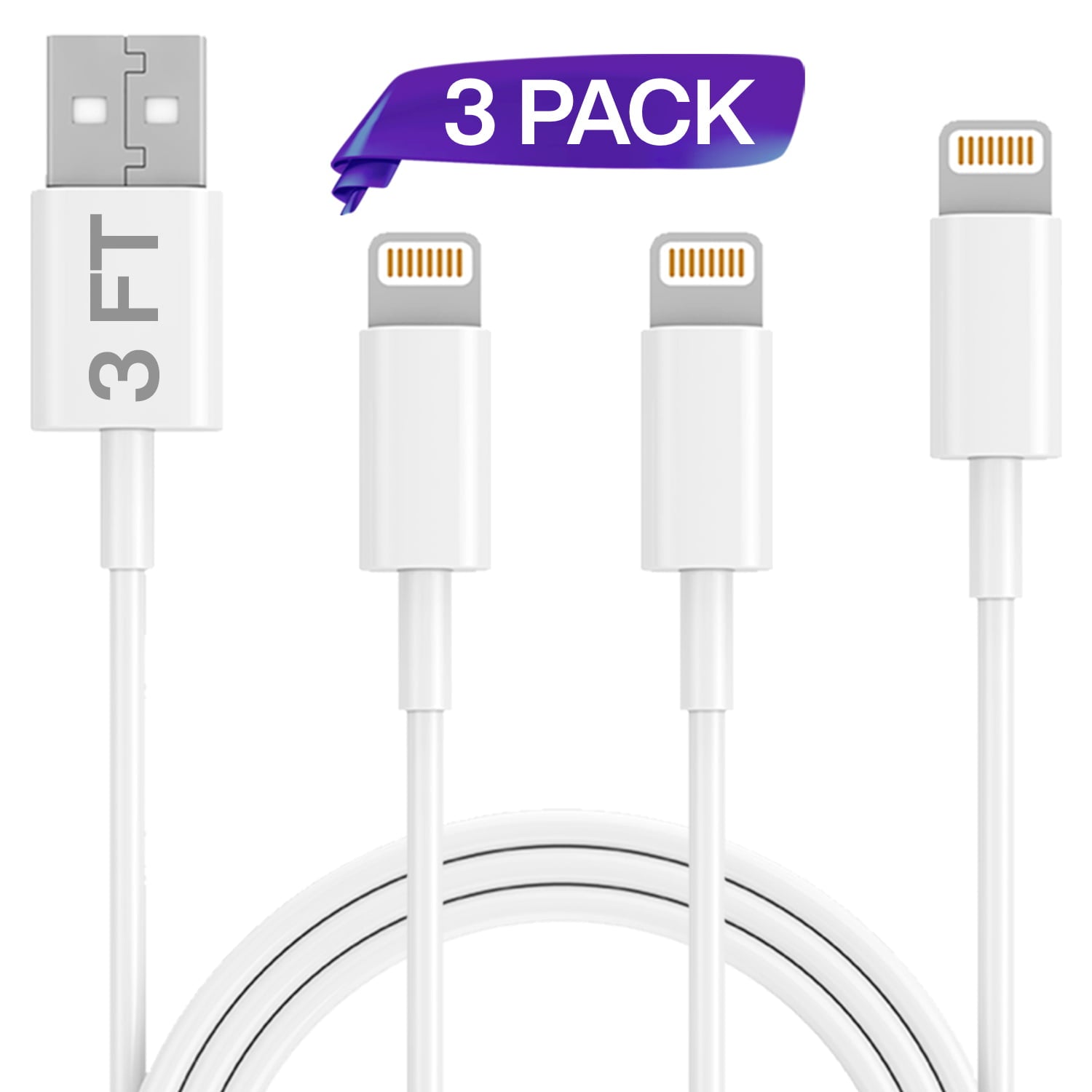 Charger Lightning Cable Set, Infinite Power, 3 Pack 3FT USB Cable, Compatible with iPhone 13/12/11/14/14 Pro max/13/13 Pro Charging & Syncing Cord