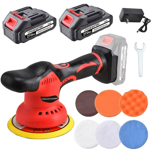 Cordless Car Buffer Polisher kit with 2x2000mAh 21V Batteries, 6 Inch Car buffer Waxer Kit with 6 Variable Speed & Extra 7 PCS Attachments, Polisher For Car Detailing,Boat Sanding,Scratch Removing