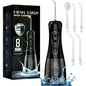 IESWKP Water Flosser Cordless Portable with 8 Pressure Settings and 5 Jet Tips, 400ml Removable Tank Water Pick for Teeth Cleaning, Gums, Braces, Dental Care, Black
