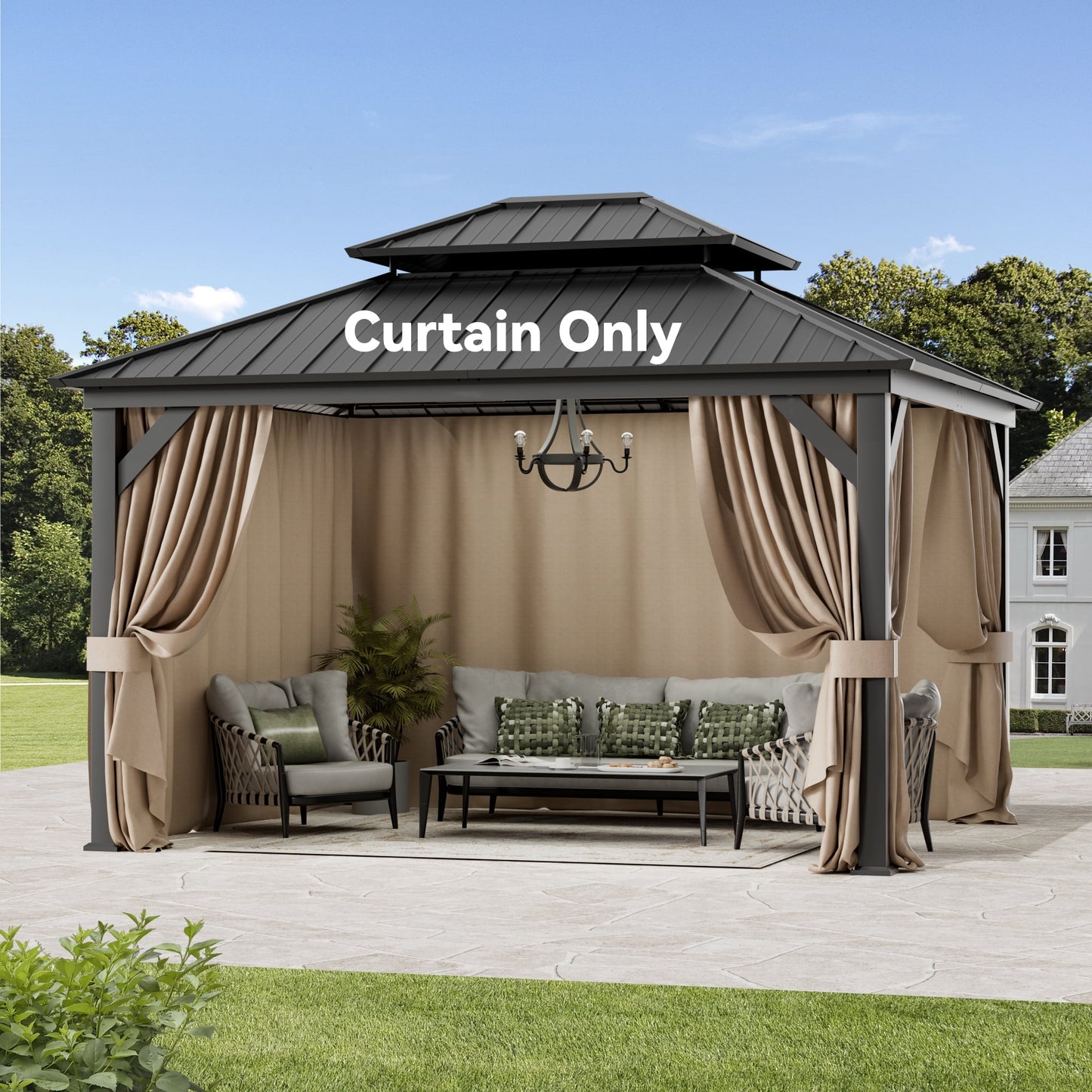 Covered Outdoor Gazebo Curtain Replacement Universal 4-Panel Sidewalls 11' x 13', Outdoor Gazebo Privacy Curtains with Zipper (Curtain Only)
