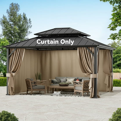 Covered Outdoor Gazebo Curtain Replacement Universal 4-Panel Sidewalls 12' x 14', Outdoor Gazebo Privacy Curtains with Zipper (Curtain Only)