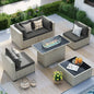 MRUAKA Outdoor Patio Furniture Set, 6-Piece Modular Sectional Sofa With Tea Table、Gas stove table and Free Cushion, PE Wicker Outdoor Conversation Set for Patio, Garden, Backyard, Gray