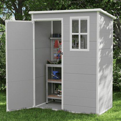 ECOPATIO Outdoor Storage Shed 5x3 FT, Resin Garden Shed for Bike, Tool, Plastic Outside Sheds & Outdoor Storage Storage Box with Lockable Door for Backyard, Patio, Lawn, Sandstone