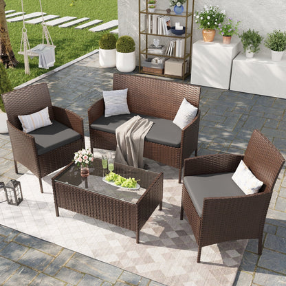 MRUAKA Patio Furniture Set 4 Pieces Porch Furniture Outdoor Modular Wicker Patio Sectional Conversation Furniture Set for Backyard,Porch,Garden,Poolside and Balcony(Grey)