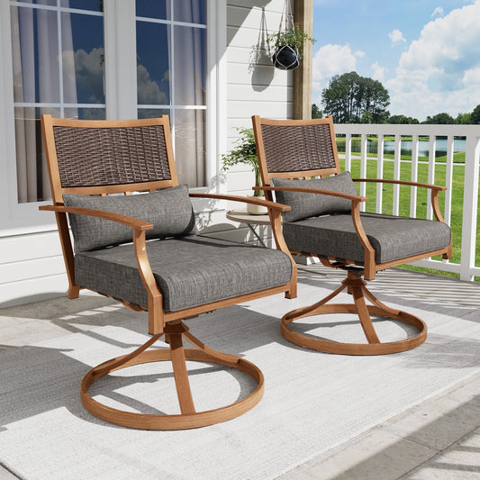 ECOPATIO Patio Swivel Chairs Set of 2, All Weather Swivel Rocker Chairs with Hand-Painted Metal Frame, for Backyard Deck Lawn (Gray)